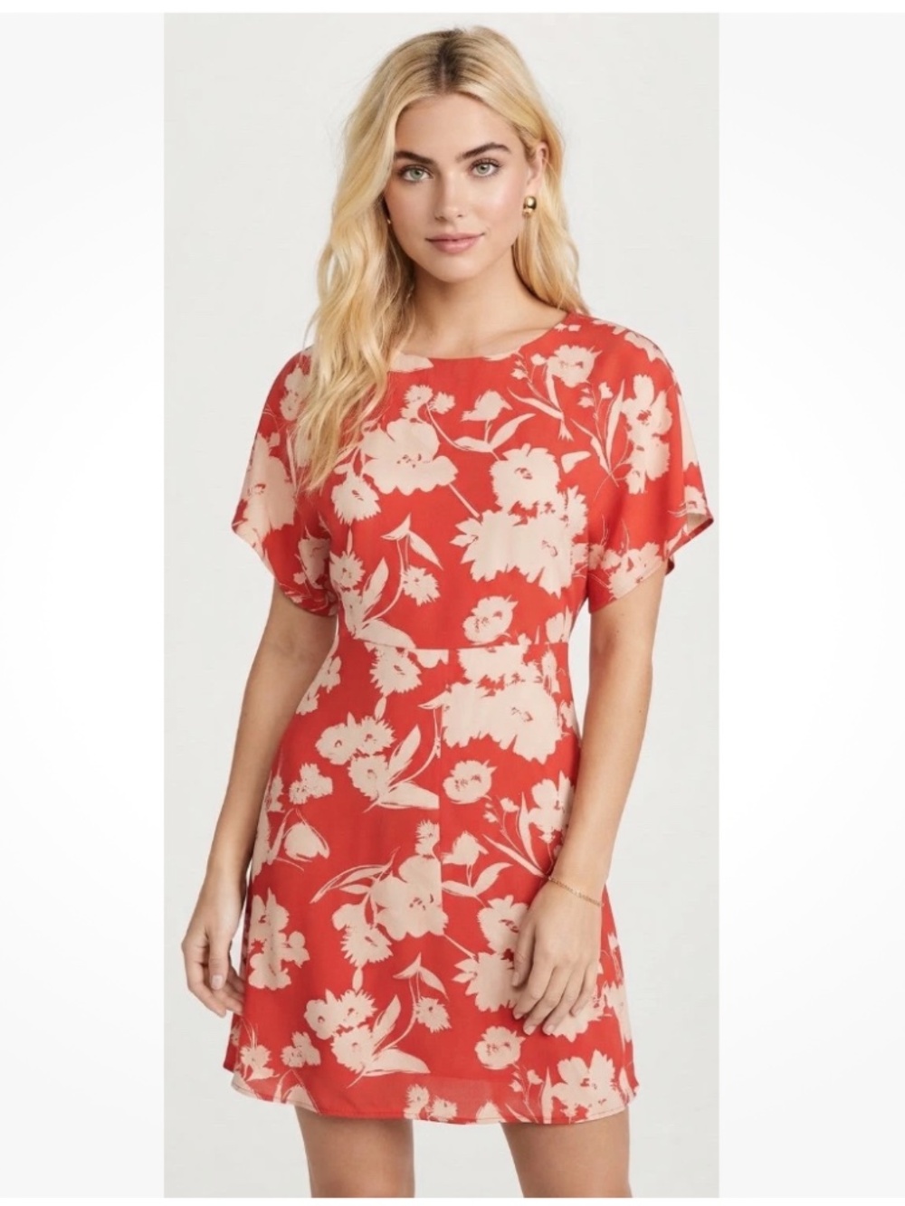 Lewit silk stretch floral dolman size 0 red flouncy Dress